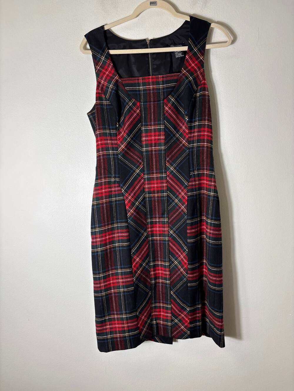 Etcetera Red Plaid Sleeveless Wool Blend Midi Dress Sz 8